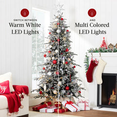 Pre-Lit Flocked Artificial Aspen Noble Fir Christmas Tree w/ Metal Stand