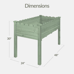 Raised Garden Bed, Scalloped Elevated Wooden Planter Box - 48x24x30in