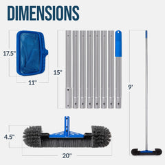 Pool Cleaning Starter Kit Pool Brush, Skimmer Net & 9 ft Aluminum Pole