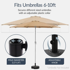 Plastic Patio Umbrella Base Pole Holder Accessory w/ 2 Adjustable Knobs