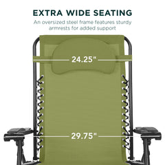 Oversized Reclining Zero Gravity Chair Lounger w/ Cup Holder, Pillow
