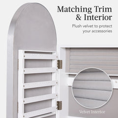 Door/Wall Mounted Arch Mirror Jewelry Armoire, w/ Metal Frame, Built-In Lock