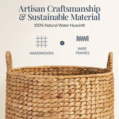 2-Piece Round Nesting Baskets W/Handles, Hyacinth Plant Holder & Storage Bin