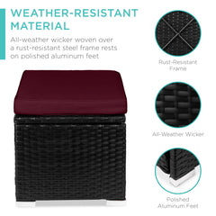 Set of 2 Wicker Ottomans, Multipurpose w/ Removable Cushions, Steel Frame