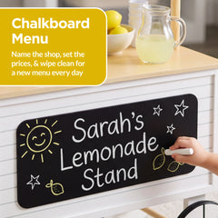 Kids Outdoor Lemonade Stand Play Kitchen w/ Canopy, Chalkboard, Wheels, 8Pcs