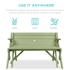 2-in-1 Outdoor Interchangeable Wooden Picnic Table/Garden Bench