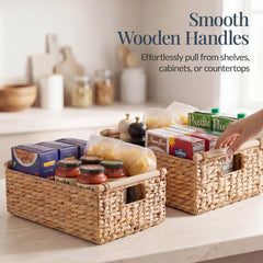 Wicker Storage Basket, Shelf Basket w/ Wooden Handles