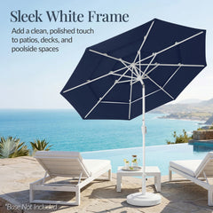 10ft 3-Tier Patio Market Umbrella White Pole, Push Button Tilt, Crank Lift