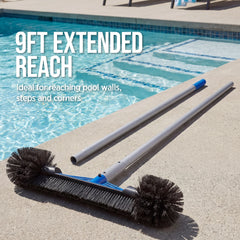 20" Pool Brush with 9 ft Aluminum Pole Pool Wall & Floor Cleaning Set