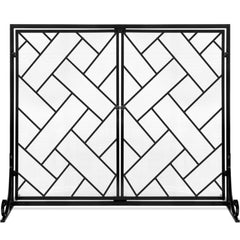 2-Panel Wrought Iron Geometric Fireplace Screen w/ Magnetic Doors - 44x33in