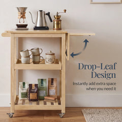 Rolling Kitchen Island Cart w/ Drop Leaf Extension, Solid Wood