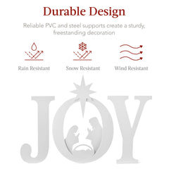 3-Piece Christmas JOY Nativity Yard Decoration w/ Ground Stakes - 46in
