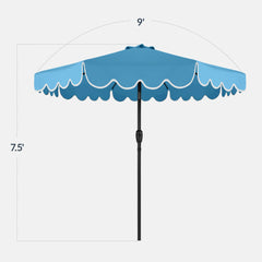 9ft Patio Market Umbrella, Scallop Trim, UV-Fade-Resistant, Crank & Tilt