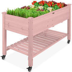 Mobile Raised Garden Bed Elevated Planter w/ Wheels, Shelf - 48x24x32in