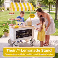 Kids Outdoor Lemonade Stand Play Kitchen w/ Canopy, Chalkboard, Wheels, 8Pcs