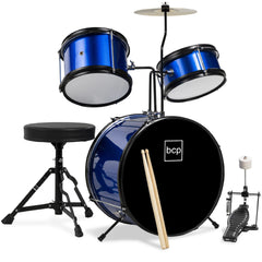 Kids Beginner 3-Piece Drum, Musical Instrument Set w/ Sticks, Stool, Pedal
