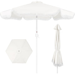 9ft Boho Fringe Umbrella Tilt, UPF50+, Steel Pole