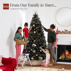 Pre-Lit Artificial Black Christmas Tree w/ Incandescent Lights, Metal Stand