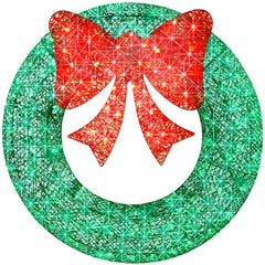 Pre-Lit Outdoor Christmas Wreath, LED Metal Holiday Decor w/ Bow - 30in