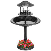 Solar Lighted Outdoor Pedestal Bird Bath w/ Planter, Decorative Bird Cage