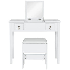 Bathroom Vanity Table Set w/ Square Mirror, Stool