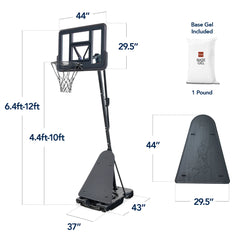 Adjustable 4.4-10ft Basketball Hoop, w/ Shatterproof Backboard, Ball Return