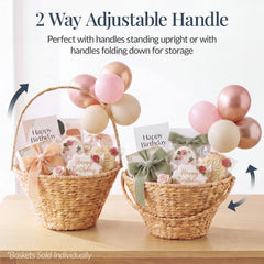 Handwoven Medium Mother's Day Gift Basket, 20in Basket w/Collapsible Handle