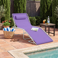 Portable Patio Chaise Lounge Chair Outdoor Recliner w/ Pillow