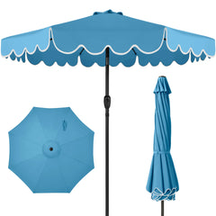 9ft Patio Market Umbrella, Scallop Trim, UV-Fade-Resistant, Crank & Tilt