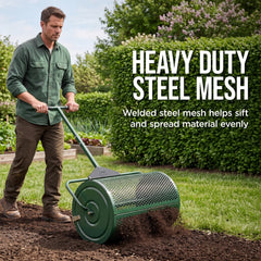 24" Compost Spreader, Steel Lawn & Peat Moss Topdresser