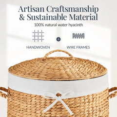 Round Laundry Hamper w/ Lid w/ Handles & Removable Liner
