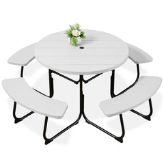 8-Person Circular Picnic Table w/ Umbrella Hole, 4 Benches