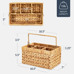 Handwoven Silverware Organizer w/ Handle, 4 Compartments