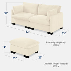 Modular Sectional Pillowtop Sofa w/ Ottoman & Storage 82in