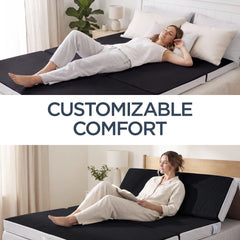 4in Portable Mattress Topper, Tri-Fold Mattress Pad - Onyx Black