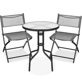3-Piece Bistro Set w/ Glass Table, 2 Foldable Chairs
