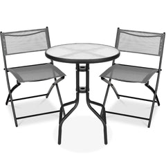 3-Piece Bistro Set w/ Glass Table, 2 Foldable Chairs