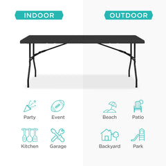 Portable Folding Plastic Dining Table w/ Handle, Lock - 6ft