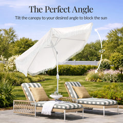 9ft Boho Fringe Umbrella Tilt, UPF50+, Steel Pole