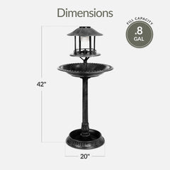 Solar Lighted Outdoor Pedestal Bird Bath w/ Planter, Decorative Bird Cage