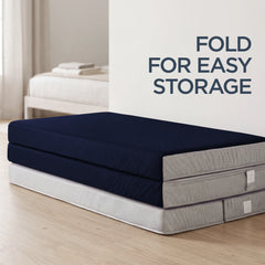 4in Portable Mattress Topper, Tri-Fold Mattress Pad - Midnight Blue