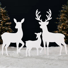 3-Piece 2D Deer Family Silhouette Yard Decoration w/ Buck, Doe, Fawn - 46in