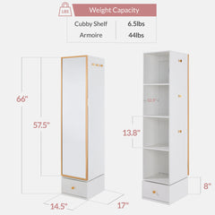 Rotating Mirror w/ Storage Cabinet, Swivel Jewelry Armoire, Shelves, Hooks