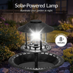 Solar Lighted Outdoor Pedestal Bird Bath w/ Planter, Decorative Bird Cage