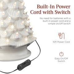 Large Pre-Lit Ceramic Christmas Tree Decoration w/ LED Light, Timer - 18in
