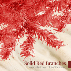 Artificial Red Christmas Tree, Unlit Pine Design w/Easy Assembly