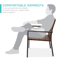 Set of 2 Stackable Wicker Chairs w/ Armrests, Steel Accent Furniture