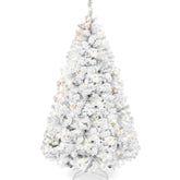 Pre-Lit White Snow Flocked Artificial Pine Christmas Tree w/ 2-in-1 Lights