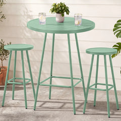 3-Piece Patio Bar Height Bistro Set w/ Backless Stools, Slatted Design