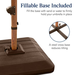 Woodgrain Pattern 2-Tier Outdoor Solar LED Cantilever Umbrella - 10x10ft